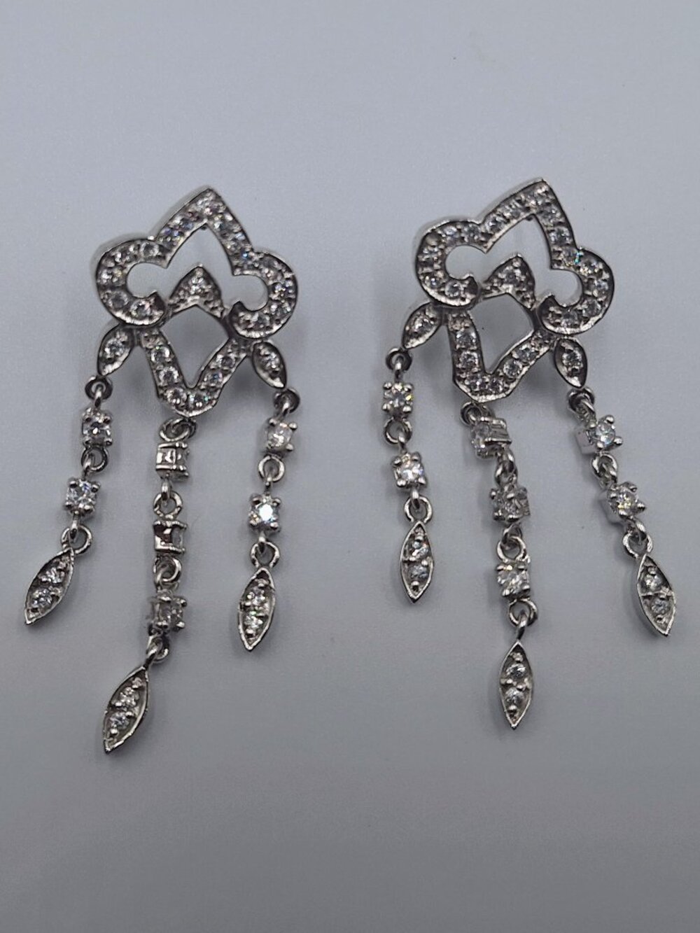 925 Sterling Silver CZ Dangle Designer Art Deco Chandelier Earrings